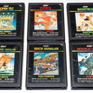 Six cartridges for the Atari 2600 manufactured by ME-TA for sale in Turkey