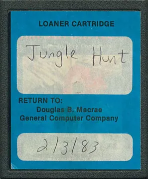 An in-house prototype cartridge from GCC with a blue &ldquo;Loaner Cartridge&rdquo; label. Courtesy atariprotos.com
