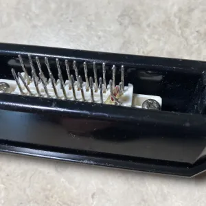 Photo of the Turkish-made Atari 2600's cartridge console port from above, looking down at the pins, showing that two pins have been physically reversed.
