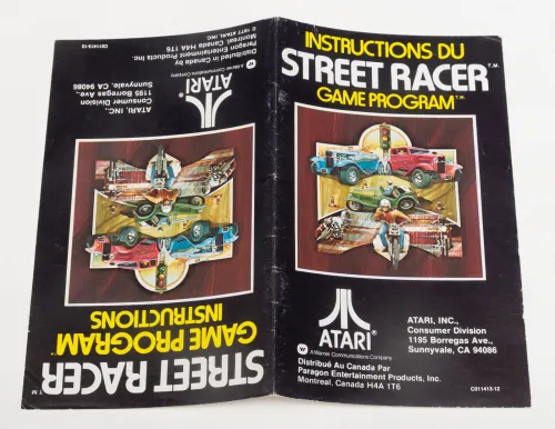 Image showing both English and French front covers of a Street Racer instruction manual distributed by Paragon Entertainment Products in Canada
